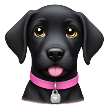 Black lab puppy with a pink collar sticker