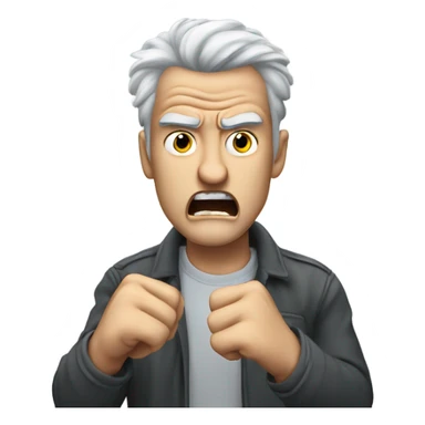 An angry white man with grey hair Shakes his fist at the sky in rage sticker