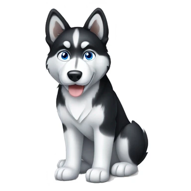 Sitting Black and white husky with blue eyes  sticker