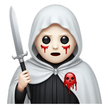 make a ghost face emoji with a cloak on and a bloody knife from the movie scream sticker