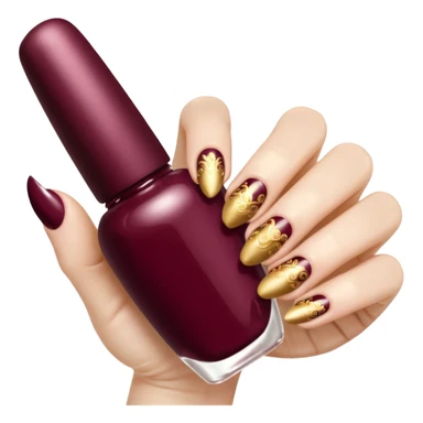 gold and burgundy rococo inflatable puffy nail polish sticker