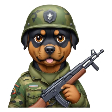 Rottweiler dog with Ak-47 and wearing militar helmet sticker