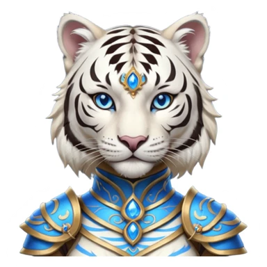 ESO Female white tiger khajiit leader of the umbral rose, blue eyes, blue 'third eye' gem sticker