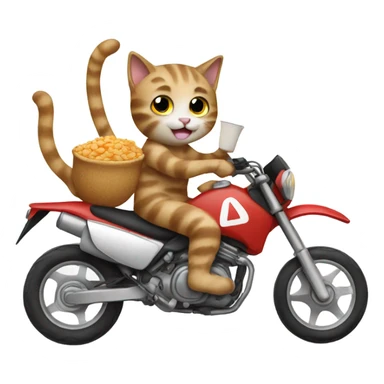 A cat riding a dirt bike wearing pajamas eating cereal  sticker