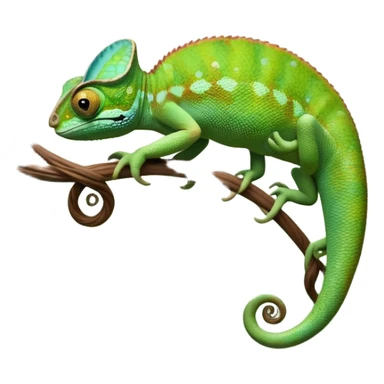 cinematic-chameleon-realistic-full-body-climbing-emoji,-slender-body-gripping-a-twisting-vine-with-prehensile-feet,-scaly-green-skin-shifting-shades-with-its-environment,-large-bulging-eyes-rotating-independently,-delicate-coiled-tail-curling-behind,-long-tongue-slightly-protruding-as-if-ready-to-strike,-simplified-yet-realistic-focused-features,-highly-detailed,-glowing-with-an-ethereal-forest-light sticker