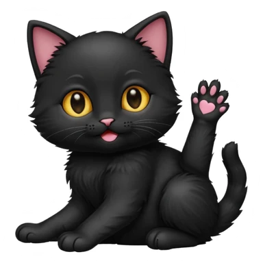 black kitten playing with raised paw, iPhone emoji style sticker