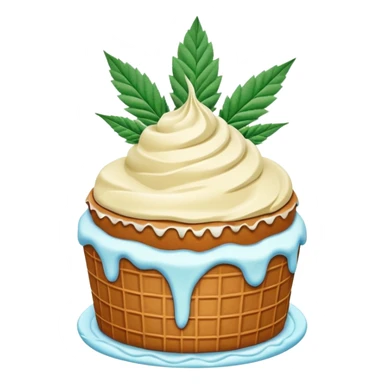 frozen ice cream cake dessert with cannabis leaf sticker