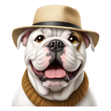 White bulldog with hat sticker