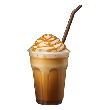 iced caramel coffee with caramel drizzle and a straw sticker