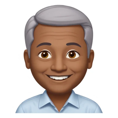 50 yr old indian man, dark skin, grey hair, big smile, white teeth, chubby, no moustache, clean shaven, young style hair, hair brushed back, 5 oclock shadow, bindy, dress shirt, forehead dot, chubby, religious sticker