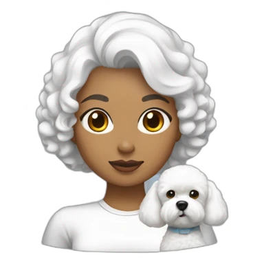 mujer blanca pelo negro con peinado de moño y perro bichon maltés blanco sticker