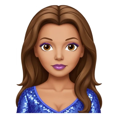 Vanessa Williams with long brown hair, periwinkle sequin outfit sticker