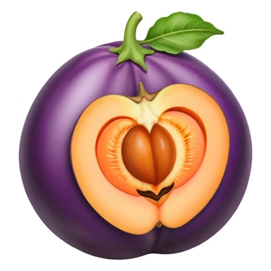 eggplant partially inside a peach, fun and cheeky sticker