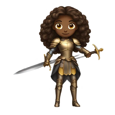 black lady knight long brown hair golden eyes tan skin holding a sword sticker