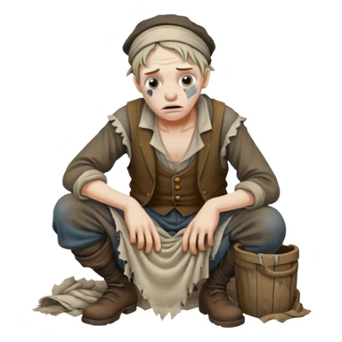 Poor Victorian laborer cowering dressed on rags sticker