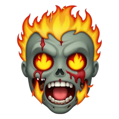 cartoon emoji-style fire zombie, open mouth, flames around head sticker