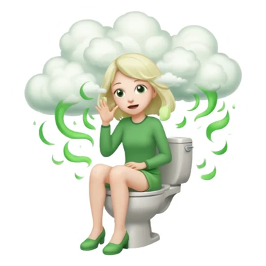 Girl on toilet with green fart clouds around here, she looks relieved sticker