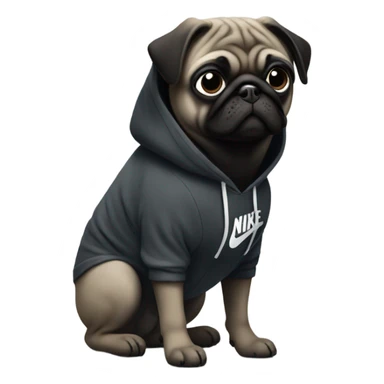 Pug wearing a Nike hoodie sticker