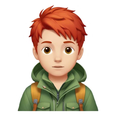 smiled boy's mountain clothes whit red hair with white background sticker
