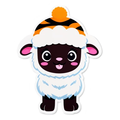 A lamb pretending with a tiger cap sticker