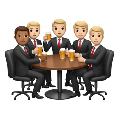 a business meeting of serious businessmen in suits at a round table, drinking beer. sticker