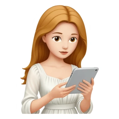 woman in dress reading a tablet sticker