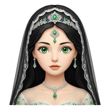 Hyper Realistic ornate ballgown long sleeve Wedding dress with diamanté on Russian bride with green eyes and long black hair with veil hyper realistic  sticker