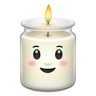 minimal flat emoji of a white scented candle in a glossy white glass jar with the write “cotton”, soft warm glow, clean vector style, elegant and modern, transparent background lux style sticker