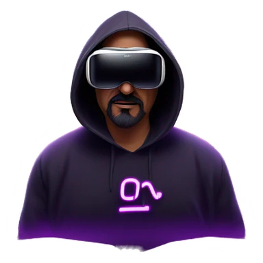 Big Lebowski wearing a black hoodie with "OMG" letters on it and VR headset oculus quest 2 in a cyberpunk VR environment with violet neon lighting. sticker
