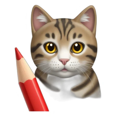 mackerel tabby cat holding a red pencil sticker
