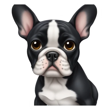 A black French bulldog 7 months old with ears that flop over sticker