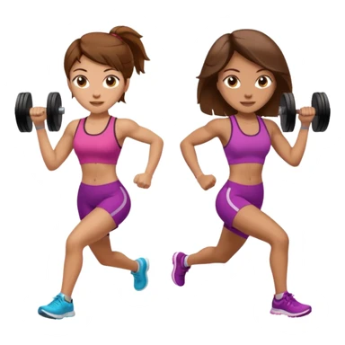 two women. the left one is running. the right one is lifting weights. they have brown hair, light skin, hazel eyes. sticker