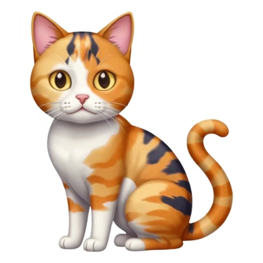 full body colourful calico tabby cat with disproportioned head with an anxious face and white front legs sticker