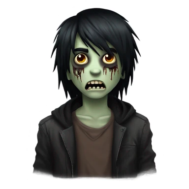 boy zombie with black hair emo creepy medium long hair scary sticker