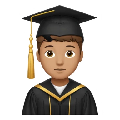 A young man with short brown hair, light brown skin, wearing a black graduation cap with a gold tassel. sticker