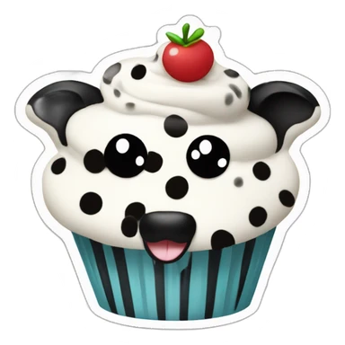 Happy cupcake with black and white cow spots sticker