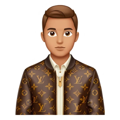 stylish man wearing Louis Vuitton jacket with LV monogram pattern sticker