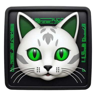 mac os icon code computer retro terminal, black, green white, cat draw as ASCII code inside the terminal sticker