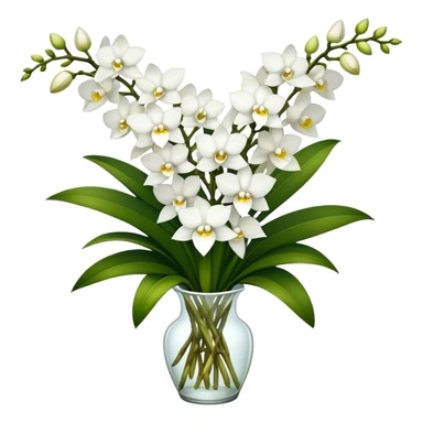 big bouquet white Dendrobium Orchid flower, stem, leaf sticker