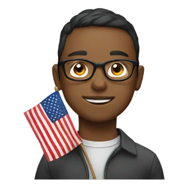 boy with glasses and flag sticker