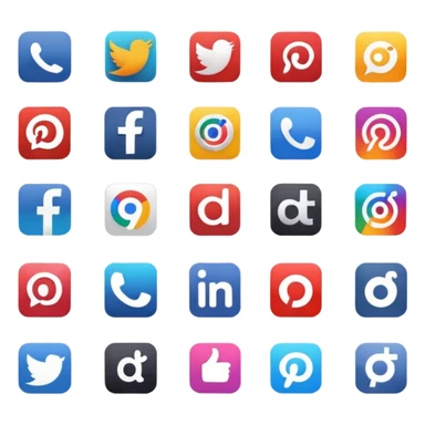 Create a set of social media logos grouped together: Slack, Reddit, Discord, Substack, LinkedIn, Google Reviews, Facebook Groups, Instagram, TikTok, Pinterest sticker