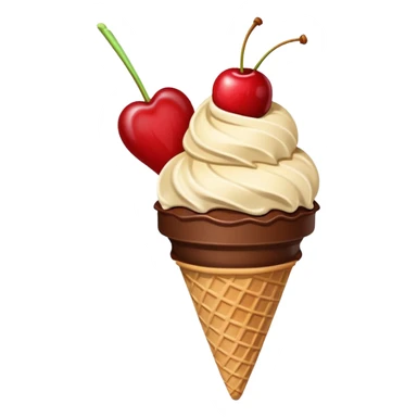 ice cream cone with chocolate scoop and a cherry on top sticker