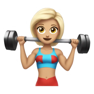 Find a picture of Lana in my camera roll and make an emoji of her, lifting weights and wearing a superhero costume sticker