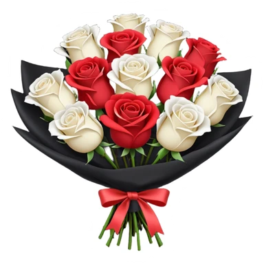 White rose and red rose bouquet with black paper  sticker