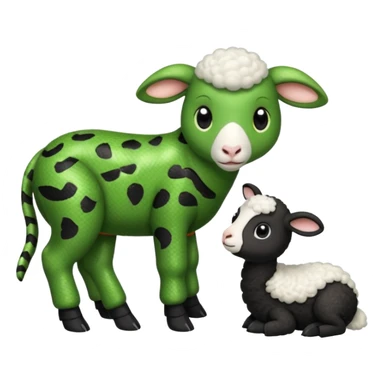 Baby snake wearing black pajamas with white piping talking to a baby sheep wearing black pajamas with white piping sticker