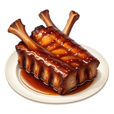 cinematic-realistic-barbeque-ribs-dish-emoji,-depicted-as-succulent,-slow-cooked-ribs-with-a-sticky-smoky-glaze-rendered-with-rich-textures-and-dynamic,-appetizing-lighting. baby back spare ribs sticker