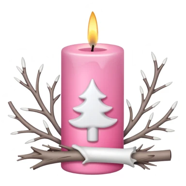 Pink candle holder with white tree branches around it and a beautiful white candle sticker
