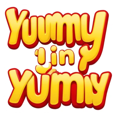 “YUMMY” in bright, yellow and red letters like a comic book sticker