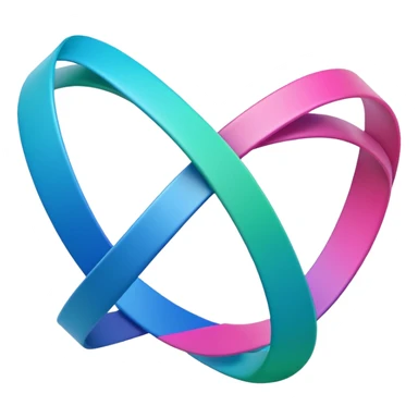 A 3D triangular loop shape made of three connected ribbon segments, smooth glossy surface, gradient colors (green, blue, pink), minimal white background, soft shadow, modern Memoji-style rendering. sticker