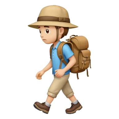 sad traveler with backpack and hat walking with head down sticker